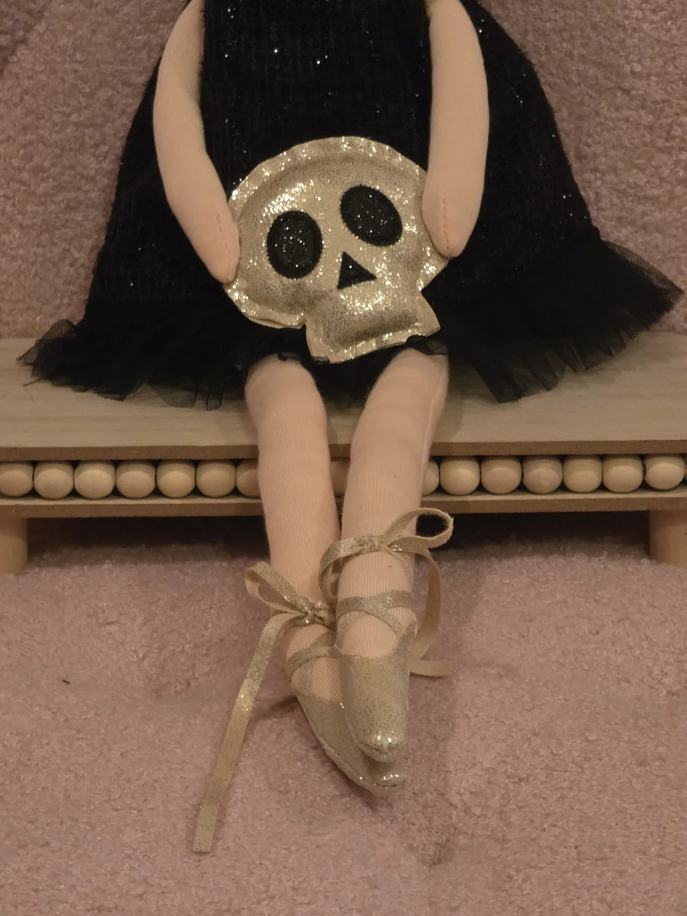 Halloween Black & Gold Plush Ballerina Doll Shelf Sitter